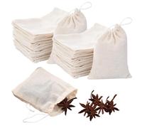 TRKETK 50 Pièces Sacs à Cordon en Mousseline de Coton, Petits Sacs en Coton Sachets de Thé Réutilisables Sacs D'infusion avec Cordon Lavable Sac Infuseurs pour Épices Thé Café Herbes Cuisine(8x10 cm)