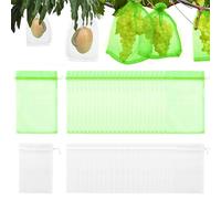 TRKETK 50 Pièces Sacs de Protection des Fruits, Sac de Protection de Raisins Sachets en Organza Respirant avec Cordon de Serrage Sachets de Protection pour Plantes (Blanc + Vert Fruit)