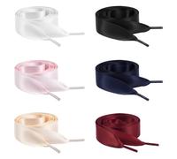 TRKETK 6 Paires De Lacets Chaussures en Rubans de Satin 2cm Large Lacets Ruban pour Femmes Multicolore Doux et Soyeux Satin Pour Toutes Les Baskets Chaussures Course Décontractées