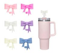 TRKETK 6 Pièces 10 mm Cute Bow Couvercles de Paille Couvercle Réutilisable et Anti-Poussière Silicone Material Anti-Fuite Ouchons Créatifs Décorations Accessoires de Paille Pour Gobelets
