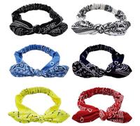 TRKETK 6 Pièces Bandeaux Bandana pour Femmes et Filles, Accessoires de Cheveux Extensibles Bandeaux à Imprimé Rétro Boho Bow Bandeau Oreille de Lapin Élastique Imprimé Fleur pour Filles et Femmes