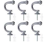 TRKETK 6 Pièces Embrasses de Rideaux Métalliques à Tête Ronde, Embrasses de Rideaux en Métal Chromé, Crochets en Forme de Boule en U pour Vêtements, Manteaux, Chapeaux
