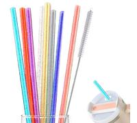 TRKETK 8 Pièces Pailles Réutilisables Scintillantes 30 cm - Longues Pailles en Plastique Épaisses Transparentes Colorées avec Brosse de Nettoyage (Multicolore)