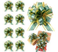TRKETK Lot de 10 nœuds à tirer en ruban vert de 15,2 cm avec bord doré, en organza pour emballage cadeau de voiture, décorations florales, nœuds à tirer pour Saint-Valentin, anniversaire, emballage