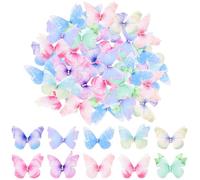 TRKETK Lot de 100 papillons colorés en tissu pour travaux manuels, décorations murales 3D, accessoires de décoration murale, mini appliques papillon pour bricolage, bijoux, scrapbooking, pinces à
