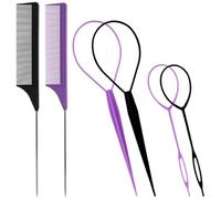 TRKETK Lot de 2 anneaux pour queue de cheval, outil de boucle de tresse française avec peigne queue de rat, accessoires de coiffure rapide pour tresse, fabrication de style femme (2 couleurs)