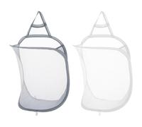 TRKETK Lot de 2 paniers à linge à suspendre, en maille, pliables, petits paniers muraux pop-up pour vêtements sales, sac à linge portable pour maison, hôtel, voyage, camping (blanc + gris)