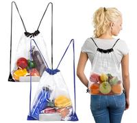 TRKETK Lot de 2 sacs à dos en PVC avec cordon de serrage - Sac de bain pliable transparent avec cordon de serrage - Étanche - Pour adultes, enfants, étudiants, sports et fitness (noir, bleu)