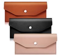 TRKETK Lot de 3 enveloppes pour espèces en cuir synthétique, réutilisables pour les voyages et le budget, enveloppes imperméables pour argent, 20,3 x 10,2 cm, portefeuille rétro en cuir véritable (3