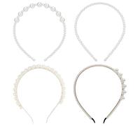 TRKETK Lot de 4 bandeaux avec perles blanches confortables et élégantes, tendance et mignons, accessoires de cheveux de mariée mignons pour anniversaire, fête, mariage