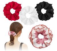 TRKETK Lot de 4 grands chouchous en dentelle avec broderie double couche - Cordes élastiques moelleuses et douces pour queue de cheval - Accessoires pour cheveux pour femme (multicolore)