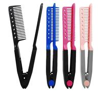 TRKETK Lot de 4 peignes à lisser en forme de V - Peigne plat en fer - Brosse de coiffure professionnelle pour salon de coiffure - Convient pour une utilisation à domicile (bleu, rose, rouge, rose