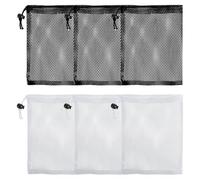TRKETK Lot de 6 petits sacs en maille avec cordon de serrage en polyester 15 x 20 cm pour voyage, sport, volley-ball, golf, plage, jouets, noir/blanc, S