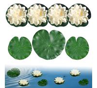 TRKETK Lot de 7 fleurs de lotus artificielles flottantes pour décoration d'étang, feuillage et fleur en mousse pour étang, terrasse, jardin, piscine, aquarium, 2 styles