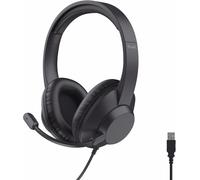 Trkk-Roha II Max Casque USB avec Micro Over Ear, Câble 1,8 m, 85% Plastiques Recyclés, Casque Audio PC Filaire USB-C pour Ordinateur Portable Bureau Teletravail Chat Zoom Teams, Noir