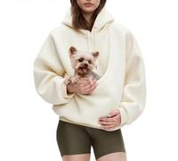 Trlxkhor Sweat à capuche pour femme avec poche pour chat et chiot Beige | Sweat à capuche de transport pour chiot - Couleur unie - Manches longues - Grande poche - Pull surdimensionné