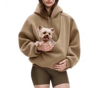 Trlxkhor Sweat à capuche pour femme avec poche pour chat et chiot Kaki | Sweat à capuche de transport pour chiot - Couleur unie - Manches longues - Grande poche - Pull surdimensionné