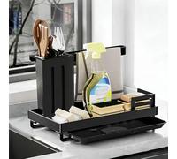 Trlyane Organisateur d'évier pour la Cuisine, Porte-éponge, égouttoir en Acier Inoxydable, Porte-Savon, Organisateur d'évier, Organisation de l'évier de Cuisine, avec Support pour Chiffon (Noir)