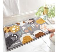 Trlyane Tapis de Bain Antiderapant,Tapis Salle de Bain Absorbant en Microfibre Douce, Tapis de Salle de Bain, Empreinte de Patte de Chat, Lavable en Machine, 50 x 80 cm