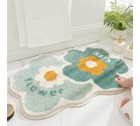 Trlyane Tapis Salle de Bain Antidérapant Microfibre 50x80cm, Duo de Fleurs | Tapis de Bain Épais et Moelleux, Extra Doux, Lavable en Machine, Dos en TPR, pour Baignoire, Lavabo, Chambre et Cuisine