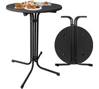 TRMLBE Ø 80 cm Table de bar pliante Table de bar ronde Table pliante en aggloméré Table de bistrot en métal audacieux Résistant aux intempéries et à la chaleur Table de jardin Outdoor&Indoor, Noir
