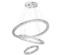 TRMLBE 72W Suspension Moderne Cristal Lustre LED Plafonnier Lampe Suspendue Réglable Hauteur avec Trois Anneaux pour Salon Salle À Manger Couloir - Blanc Froid