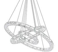 TRMLBE 96W Luxe Moderne Cristal Pendentif Lustre Suspension Guidée Plafonnier avec deux anneaux (96W Blanc Froid)