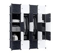 TRMLBE Armoire de Rangement avec 20 Compartiments en Forme de Cube Étagère de Rangement Vêtements de Placard Rangement de Garde-Robe Portable - avec 2 Penderies