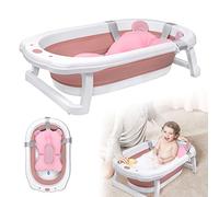 TRMLBE Baignoire Pliable pour Bébé 82x50cm Baignoire pour Enfants en PP+PTE Antidérapante Gain de Place Baignoire pour Les Nouveau-nés (Rose, avec Coussin de Siège)
