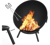 TRMLBE Bol de feu Ø60cm Foyer rond avec housse de protection imperméable Multifonctionnel Fire Pit en métal Pour intérieur-extérieur BBQ Chauffage au bois