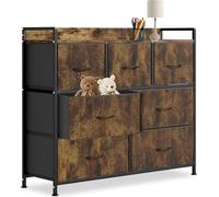 TRMLBE Commode Armoire avec 7 tiroirs & poignée Structure métallique Réglable en hauteur Sideboard Rangement pour salon chambre couloir, grain de bois