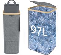 TRMLBE Consigne 97L Support pour sacs-poubelle Collecteur de bouteilles avec couvercle perforé & poche intérieure doublée & anse portable Consigne pour bouteilles , Gris