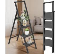 TRMLBE Escabeau 3 marches pliable Marchepied Petite échelle avec large marchepied et main courante Escabeau pliable Métal Escabeau de ménage, capacité de charge jusqu'à 270KG