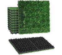 TRMLBE Gazon artificiel Carreaux de terrasse 11 pièces 30x30 cm Tapis de gazon Carreaux de balcon Revêtement de sol avec système de carreaux à cliquer en gazon artificiel PE Terrasses carreaux de sol