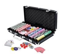 TRMLBE Mallette de Poker 500 Jetons Laser Coffret de Poker Poker Set Jetons de Poker avec 2X Jeux de Poker, 3X Bouton Dealer, 5X dés, Mallette en Aluminium avec 2 clés - Noir