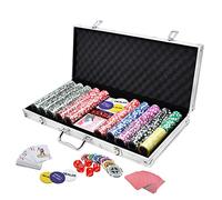 TRMLBE Mallette de Poker 500 Jetons Laser Coffret de Poker Poker Set Jetons de Poker avec 2X Jeux de Poker, 3X Bouton Dealer, 5X dés, Mallette en Aluminium avec 2 clés - Argent