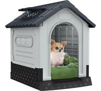 TRMLBE Niche pour chien avec lucarnes, 80x71 cm PP Niche pour chien Intérieur-extérieur résistant à l'hiver Meuble pour chien ventilé Caverne pour chien animal de compagnie