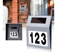 TRMLBE Numéro de maison solaire LED en acier inoxydable éclairé avec 2 LED Lampe de numéro de maison interrupteur crépusculaire et panneau solaire en silicium amorphe - Silver
