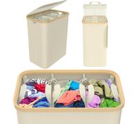 TRMLBE Panier à linge avec couvercle 140L Collecteur de linge incl. 3 compartiments Sac à linge lavable & poignée, extensible Trieur à linge amovible Boîte à linge Séparateur de linge, Beige