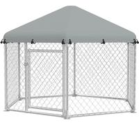 TRMLBE Poulailler 210x185x150 cm Grand enclos pour poules avec toit et porte pare-soleil Enclos extérieur et intérieur pour poules Poulailler pentagonal