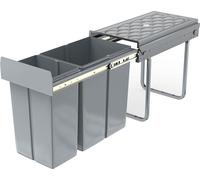 TRMLBE Système de tri des déchets extensible Poubelle cuisine 2 compartiments Poubelle encastrable Meuble bas avec rails télescopiques & couvercle Poubelle pour la collecte des déchets (1x20L+1x10L)