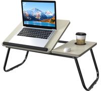 TRMLBE Table d'ordinateur portable 56x33 cm Table pliante 25°-45° Angle réglable Plateau Table de lit avec encoche pour tablette & Cup Slot Plateau de lit Table de lit pour canapé lit sol, Beige