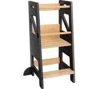 TRMLBE Tour d'apprentissage pliable Learning Tower Hauteur réglable en 3 positions Toddler Tower avec double barrière de sécurité Tour d'exploration Antidérapant Max jusqu'à 60KG, pour garçons et fill