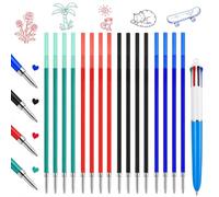 TRMPLX 4 Couleurs, couleurs assorties bleu/noir/rouge/vert -16 Pièces- pour bic recharge stylo 4 couleurs bic - Pointe Moyenne (1,0 mm)