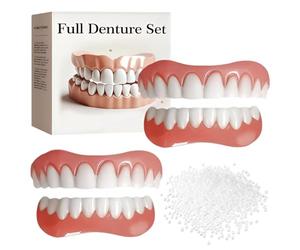 TRMPLX Prothèse Dentaire en Silicone - 2 Paires (Supérieure + Inférieure) avec Adhésif 10g, Fausses Dents Amovibles,Facettes Dentaires Temporaires pour Hommes et Femmes