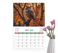 Trochate Calendrier Mural Chouettes | Calendrier Hiboux pour Mur - Janvier à Décembre 2026 Motif Animal Organiseur pour Bureau École Salle de Sport