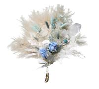 Trockenblumenstrauß mit blauen und weißen Rosen, Pampasgras, Eukalyptusblättern und Dekorband, Elegante Blumenkomposition für Hochzeit, Zuhause, Geschenk