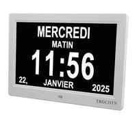 TROCOTN 10 Pouces Horloge numérique Horloge de Jour Grand écran réveil Murale (Blanc)