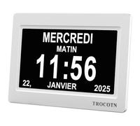 TROCOTN 7 Pouces Horloge numérique Horloge de Jour Grand écran réveil Murale (Blanc)