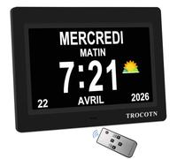 TROCOTN Horloge numérique Grand écran avec Calendrier pour Seniors, icônes Soleil et Lune, Heure d'été Automatique, Mode Nuit avec Gradation, Affichage Multicolore, Facile à Lire (7 Pouces, Noir, 1)